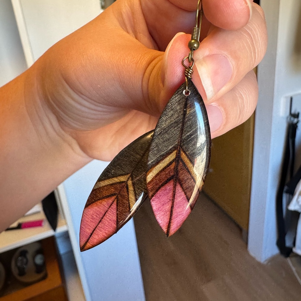 Handcrafted Earrings in Pink & Gray